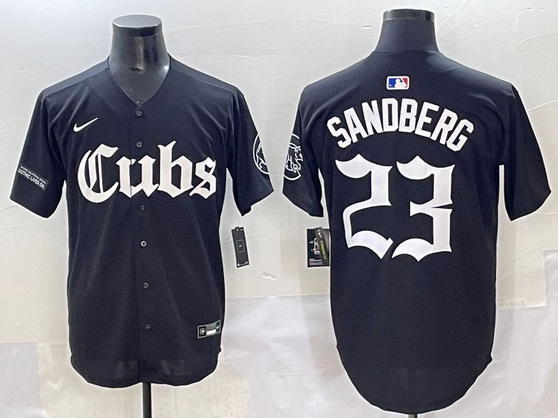 Men 2025 Chicago Cubs 23 Sandberg Black Five generations Joint Name Nike MLB Jersey style 14